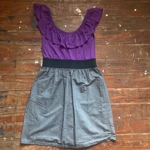 Xhilaration Sleeveless Purple Gray Black Ruffle Skater Dress Size Small